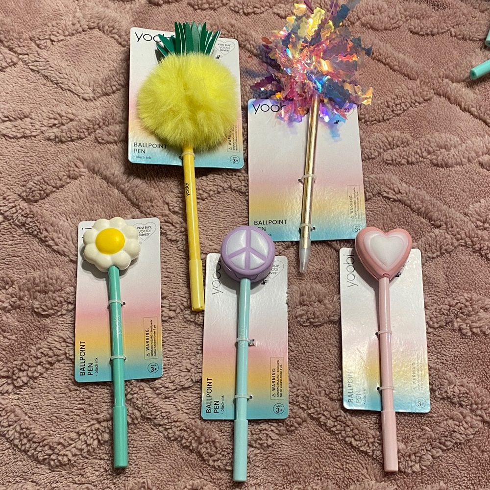 YOOBI Novelty Decorative Ballpoint Pen Set - Pastel Yellow, Pink, Purple, Mint
